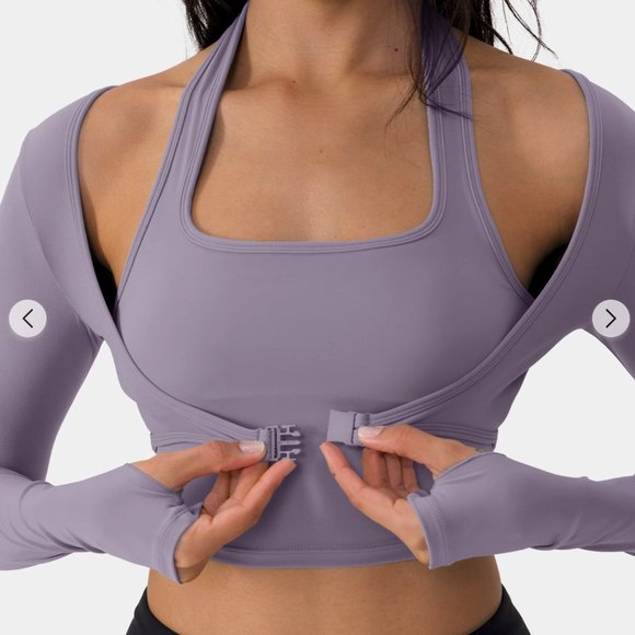 NWT: Cloudful™ Halter Thumb Hole Long Sleeve Cropped 2-in-1 Sports Top (#46) - Picture 5 of 8